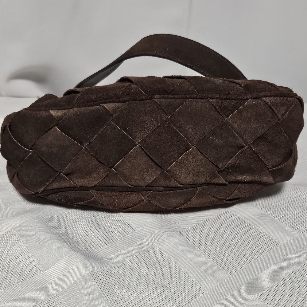 Chocolate Suede Woven Crescent/hobo Bag W/ Crossbody Option - Picture 5 of 11